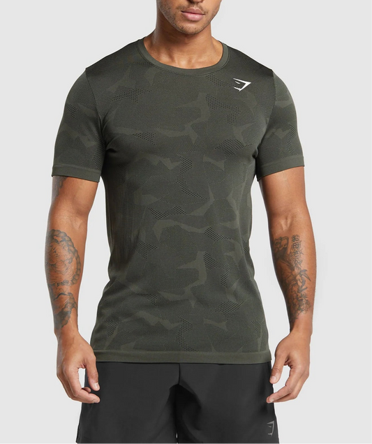Camiseta de entrenamiento cuello redondo Gymshark 🏋🏽 color verde oscuro y negro manga corta Talla L Slim Fit