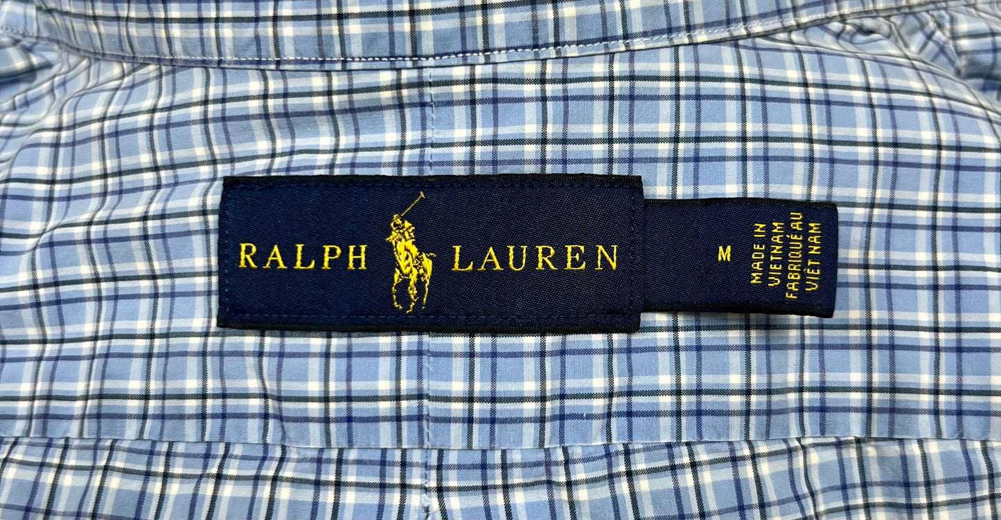 Camisa Polo Ralph Lauren 🏇🏼 color celeste con patron de cuadros en azul navy y blanco Talla M Entalle Regular