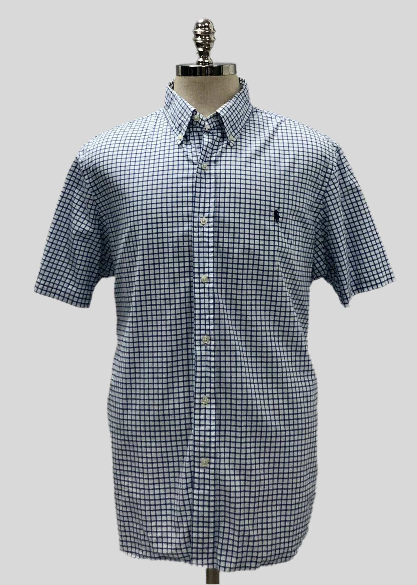 Camisa Polo Ralph Lauren 🏇🏼 Color blanco de cuadros en color azul Talla XL Entalle Regular