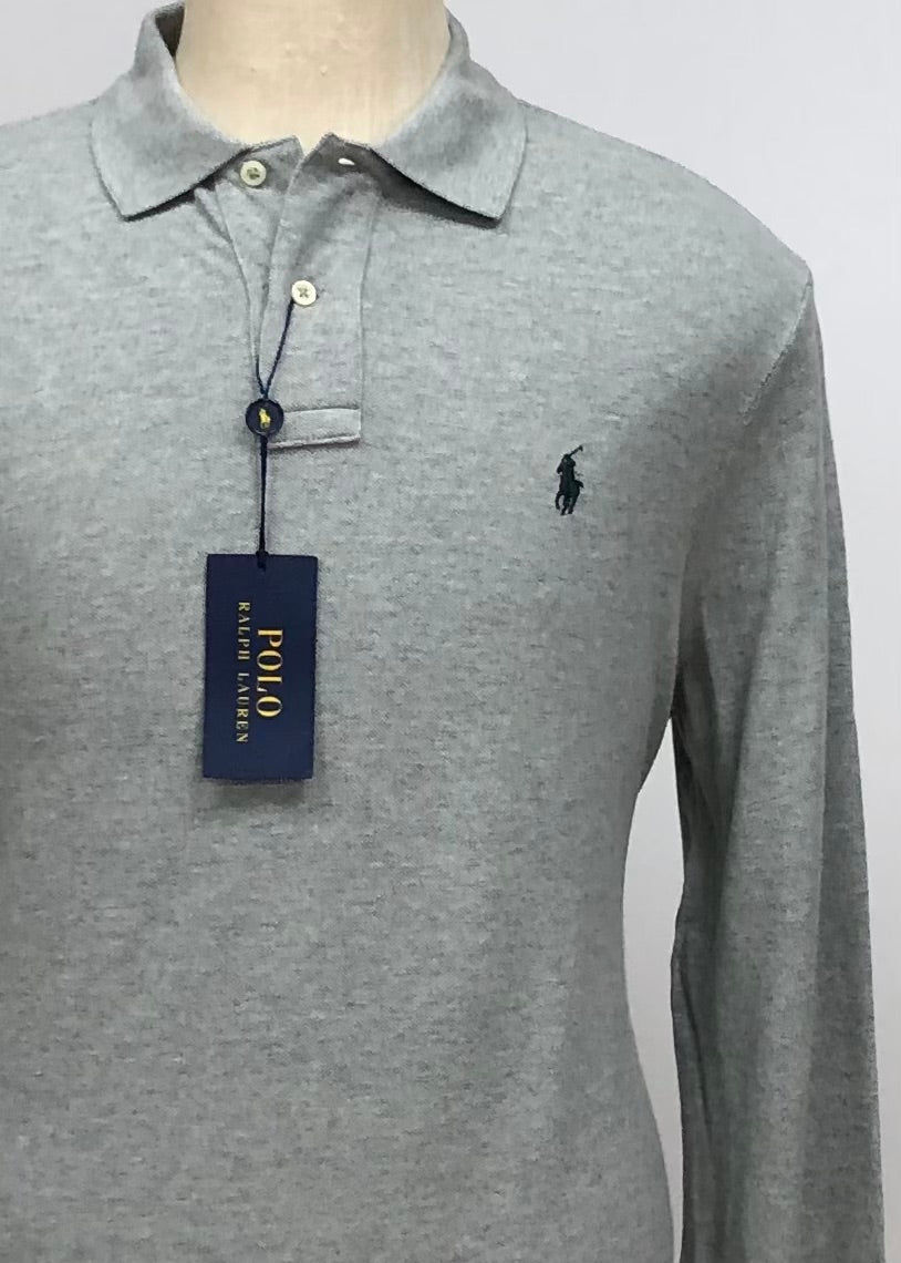 Camiseta Polo Ralph Lauren 🏇🏼color gris claro Manga larga Talla L Entalle Clásico