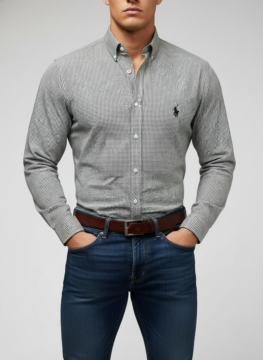 Camisa de botones Polo Ralph Lauren 🏇🏼 de cuadros finos negro y blanco Talla L Entalle Slim Fit