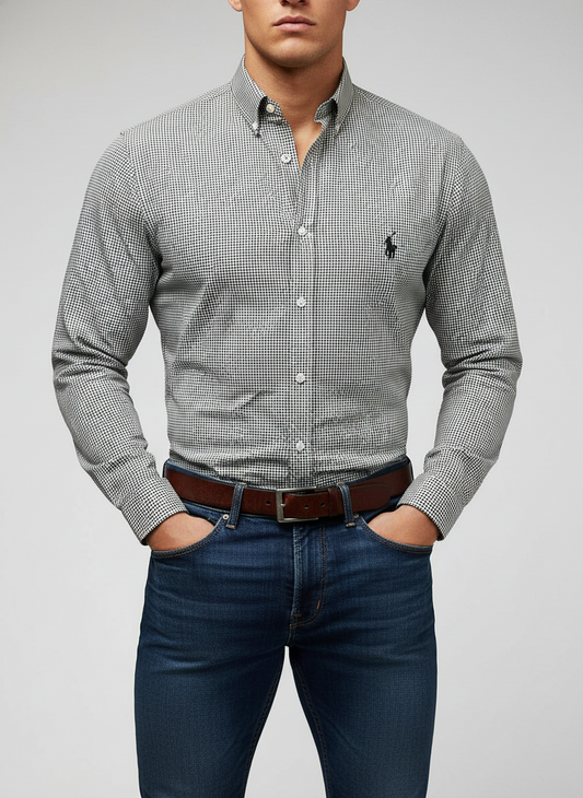 Camisa de botones Polo Ralph Lauren 🏇🏼 de cuadros finos negro y blanco Talla M Entalle Slim Fit