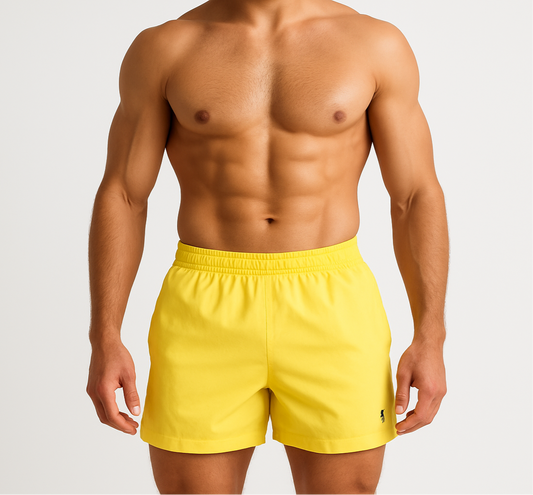 Short de baño Polo Ralph Lauren 🏇🏼color amarillo y logo bordado en color azul navy Talla L