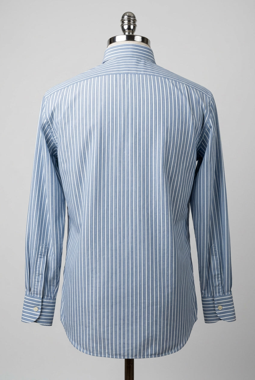Camisa de botones Ermenegildo Zegna 🇮🇹 de rayas en celeste y blanco Talla M Entalle Regular (ver descripción)
