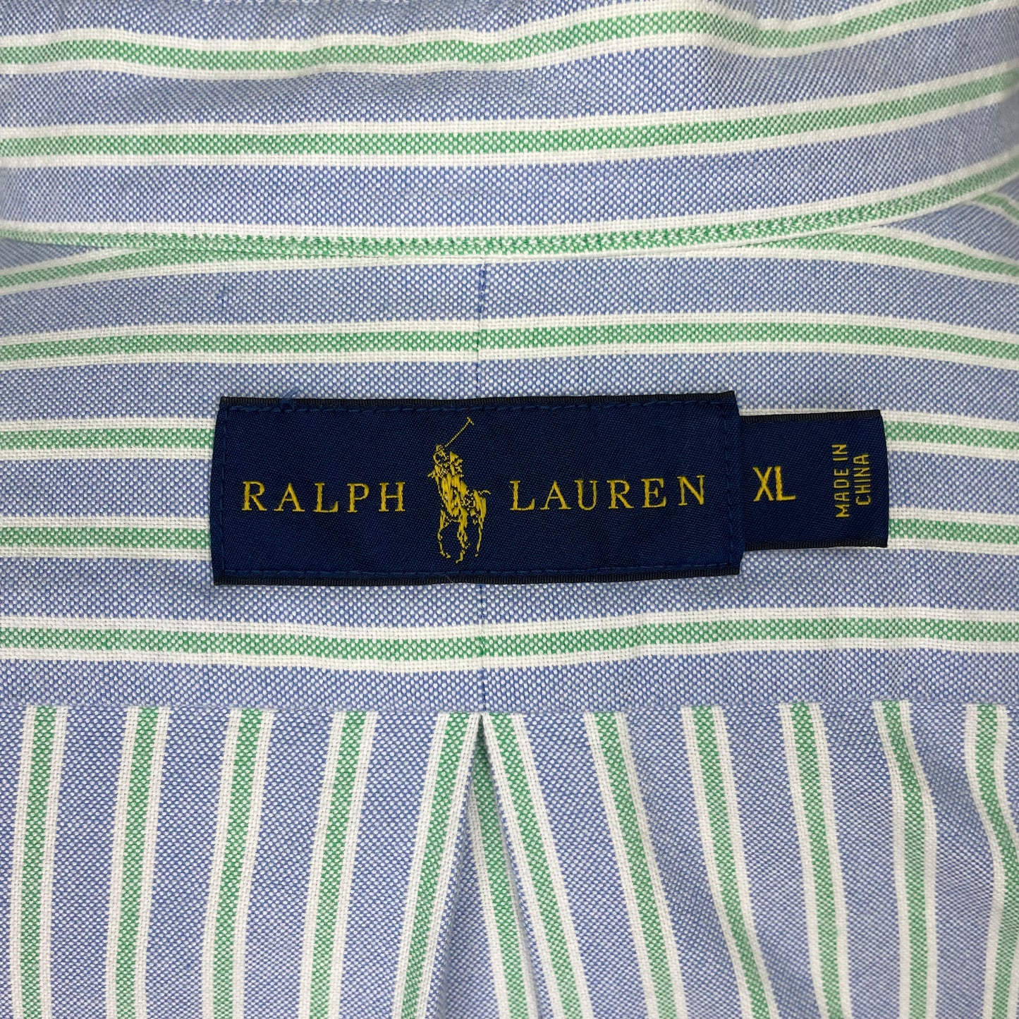 Camisa Polo Ralph Lauren 🏇🏼 Oxford color celeste con rayas en color verde y blanco Talla XL Entalle Regular