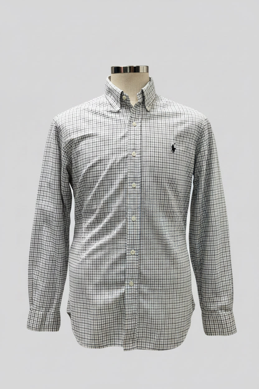 Camisa Polo Ralph Lauren 🏇🏼 color blanco de cuadros azul y negro Talla L Entalle Regular