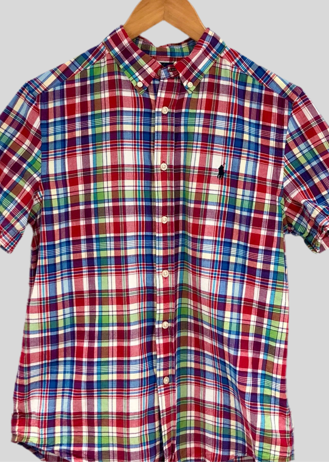 Camisa de niño Polo Ralph Lauren 🏇🏼 con patron de cuadros en rojo, azul, blanco y verde Talla L (14-16) Entalle Regular