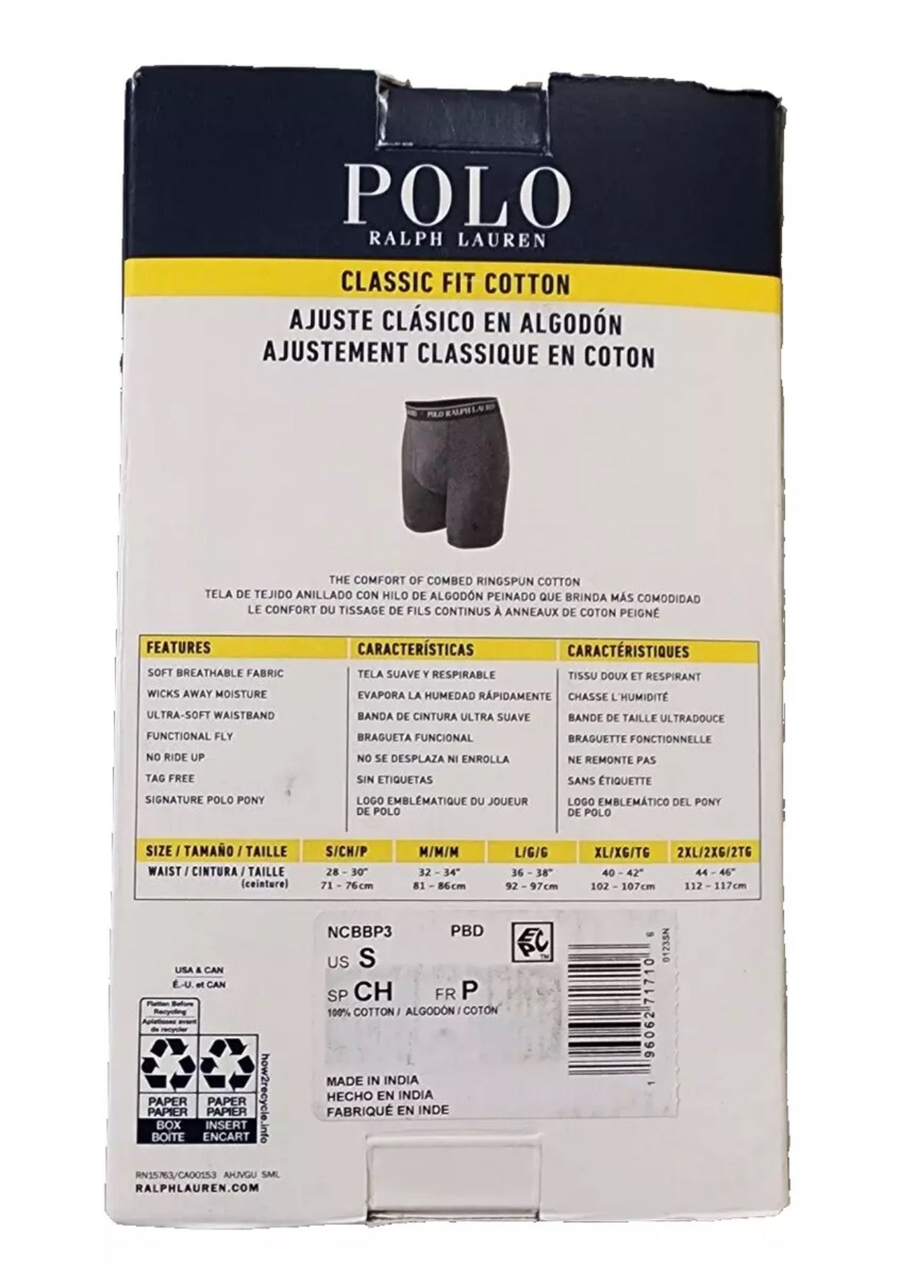 Paquete de 3 Boxer Briefs Polo Ralph Lauren 🏇🏼 Classic Fit Tela algodón stretch color negro Talla XL