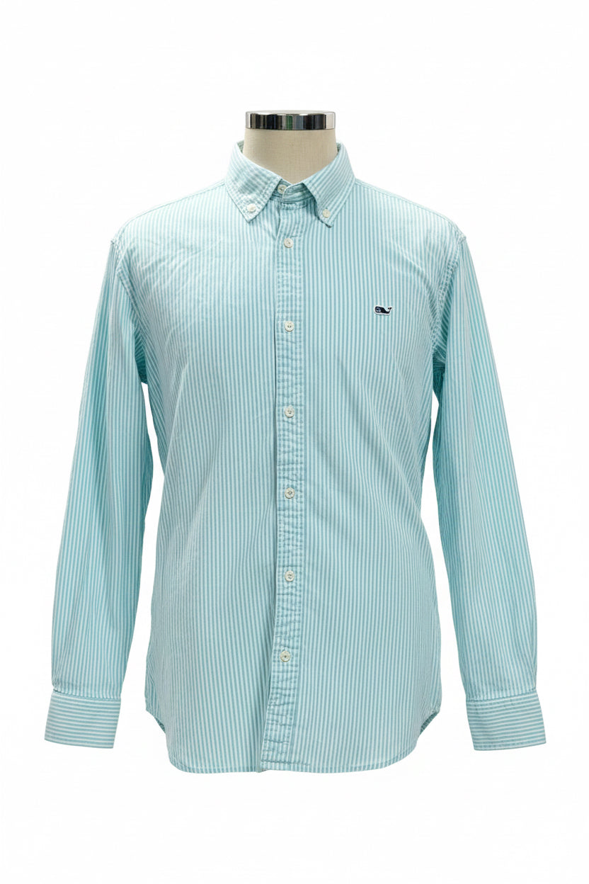Camisa de botones Vineyard Vines 🐳 Oxford de rayas en color turquesa y blanco Talla XL Entalle Clásico