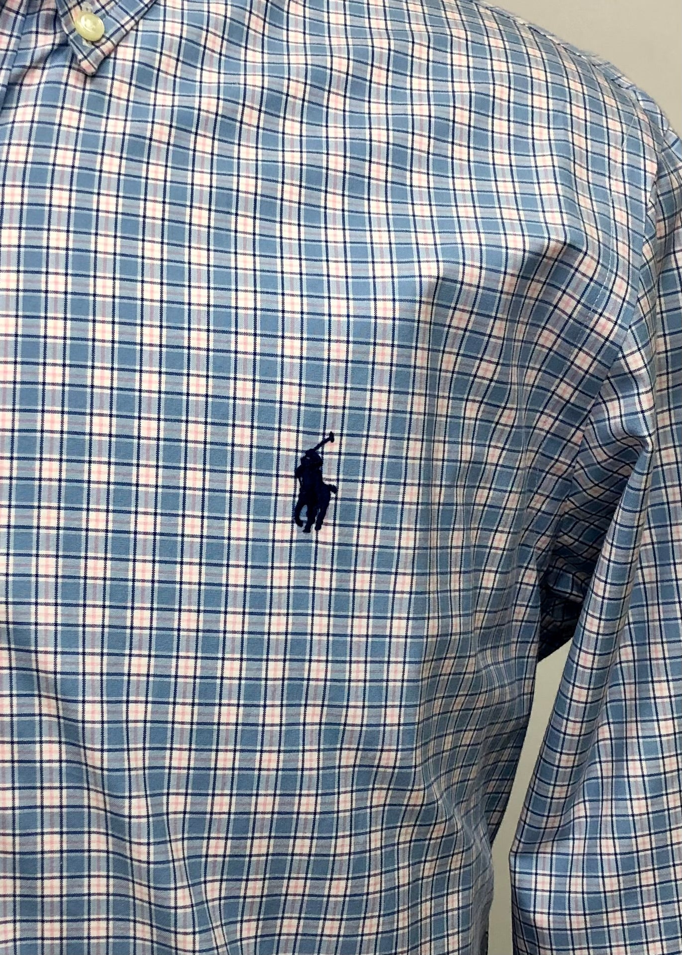 Camisa Polo Ralph Lauren 🏇🏼 de cuadros en celeste y rosado Talla M Entalle Regular