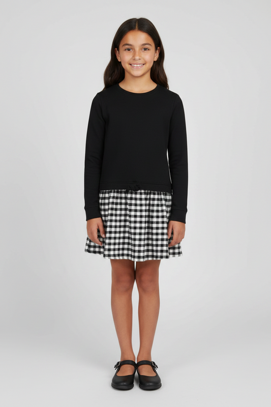 Vestido de niña Vineyard Vines 🐳 color negro con cuadros gingham en blanco y negro Talla M Entalle Regular