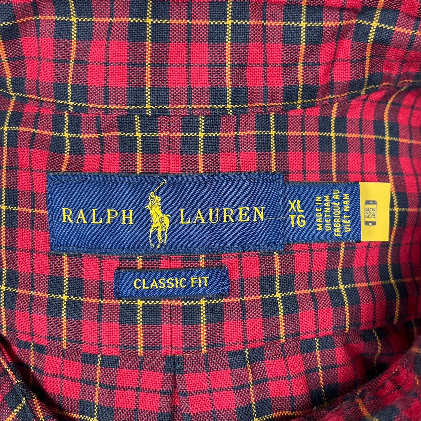 Camisa Polo Ralph Lauren 🏇🏼 color rojo patron de cuadros gingham negro y amarillo Talla XL Entalle Clásico