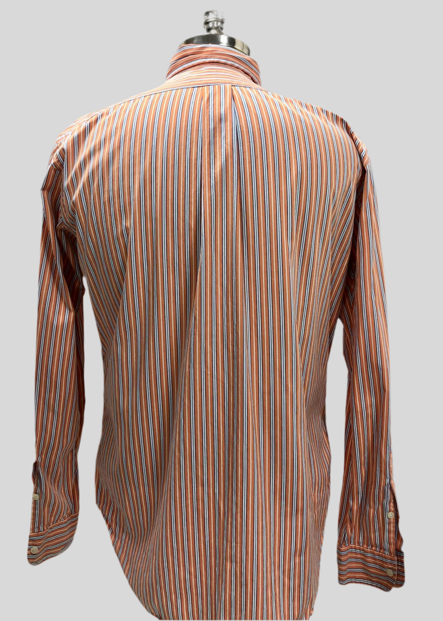 Camisa de botones Polo Ralph Lauren 🏇🏼 color naranja claro con rayas en color azul y blanco Talla M Entalle Clásico