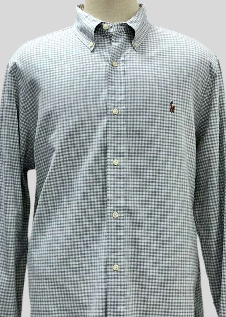 Camisa Polo Ralph Lauren 🏇🏼 con patron de cuadros gingham gris y blanco Talla XL Entalle Clásico