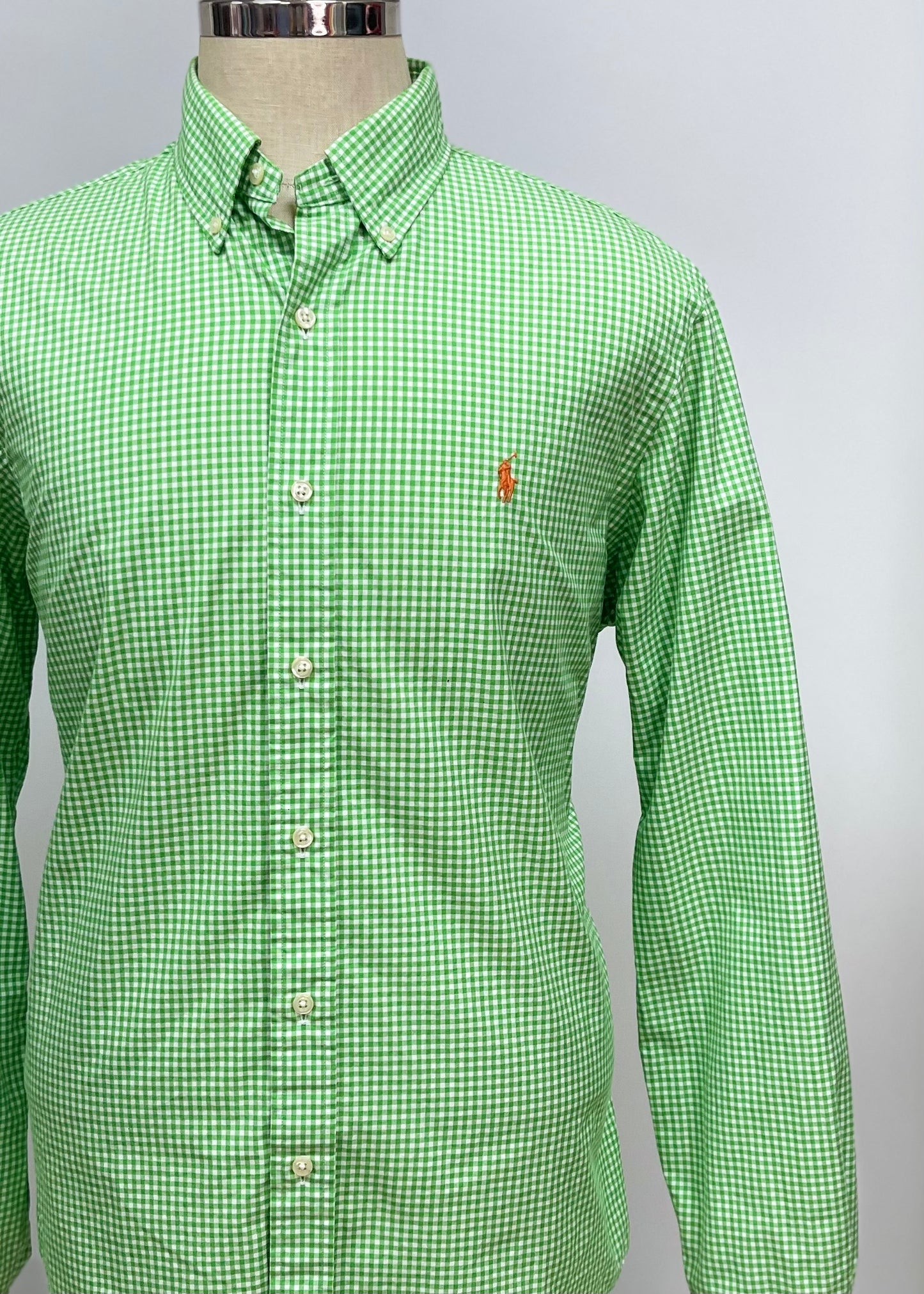 Camisa Polo Ralph Lauren 🏇🏼 con patron de cuadros gingham verde y blanco Talla L Entalle Regular