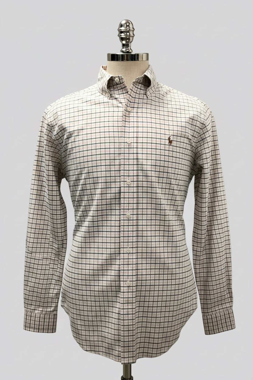 Camisa Polo Ralph Lauren 🏇🏼 Oxford color blanco de cuadros en rosado y negro Talla M Entalle Clásico (ver descripción)