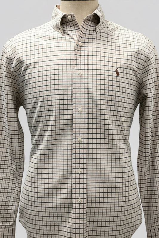 Camisa Polo Ralph Lauren 🏇🏼 Oxford color blanco de cuadros en rosado y negro Talla M Entalle Clásico (ver descripción)