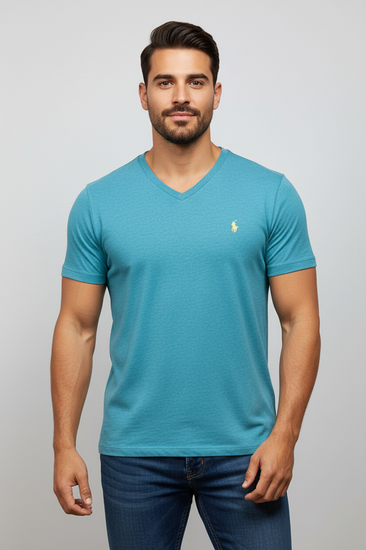 Camiseta cuello V Polo Ralph Lauren 🏇🏼 color verde esmeralda manga corta Talla Large Entalle Clásico