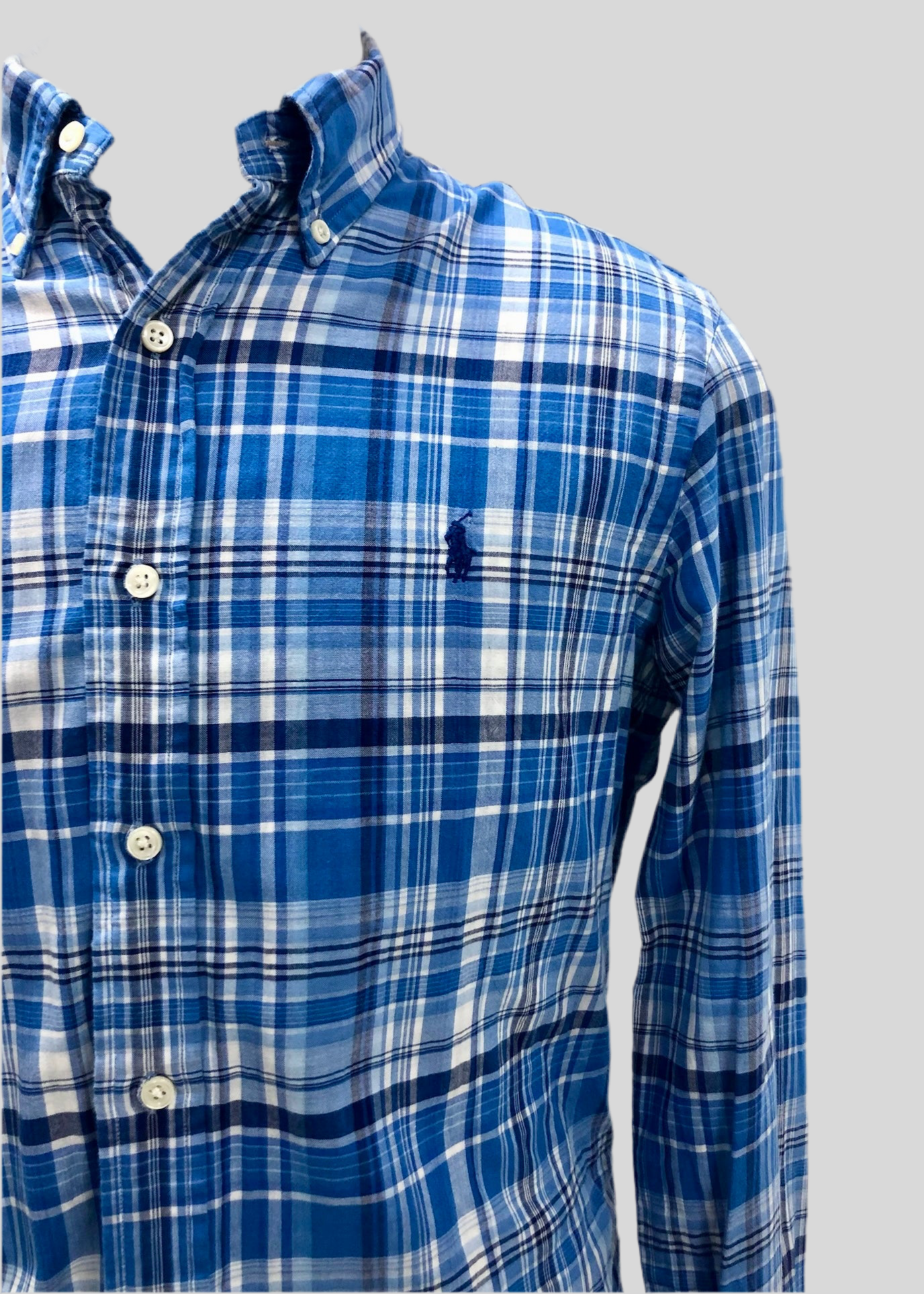Camisa de botones Polo Ralph Lauren 🏇🏼 de cuadros celeste, azul y blanco Talla M Entalle Regular