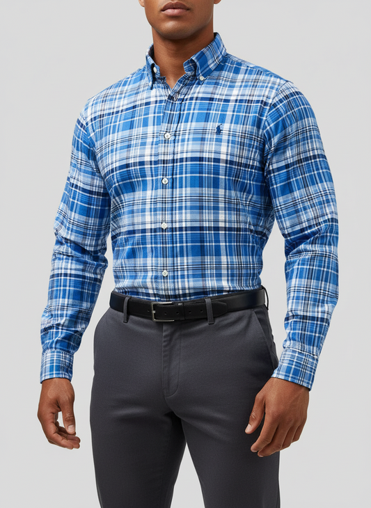 Camisa de botones Polo Ralph Lauren 🏇🏼 de cuadros celeste, azul y blanco Talla M Entalle Regular