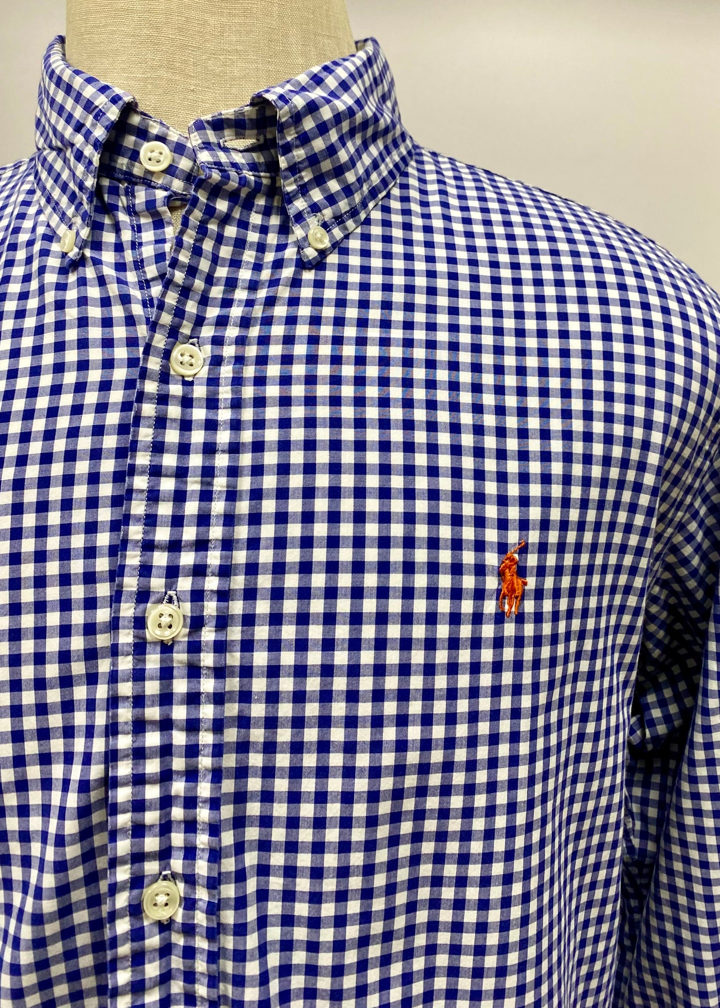 Camisa Polo Ralph Lauren 🏇🏼 de cuadros gingham azul y blanco Talla XL Entalle Clásico