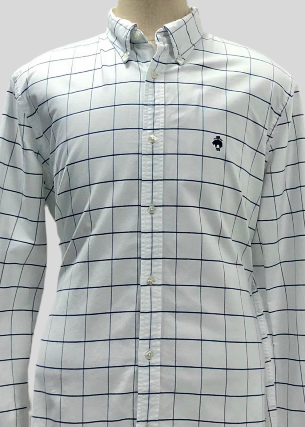 Camisa Brooks Brothers 🐑 color blanco con cuadros en azul navy Talla XL Entalle Regular