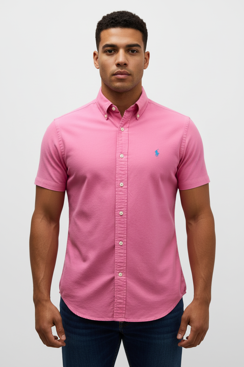 Camisa de botones Polo Ralph Lauren 🏇🏼 Oxford en color rosado intenso Talla L Entalle Custom Fit