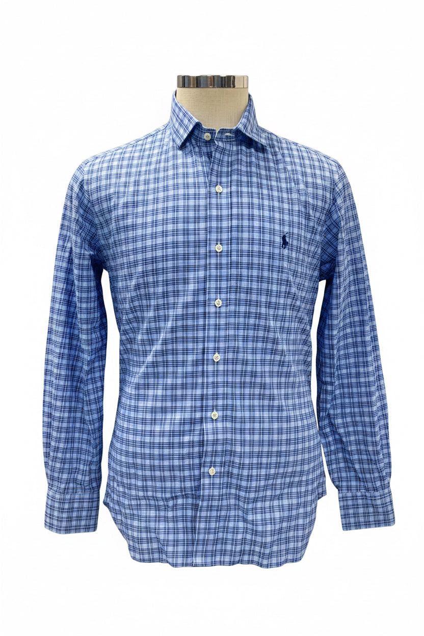 Camisa Polo Ralph Lauren 🏇🏼 color celeste de cuadros azul navy Talla M Entalle Regular