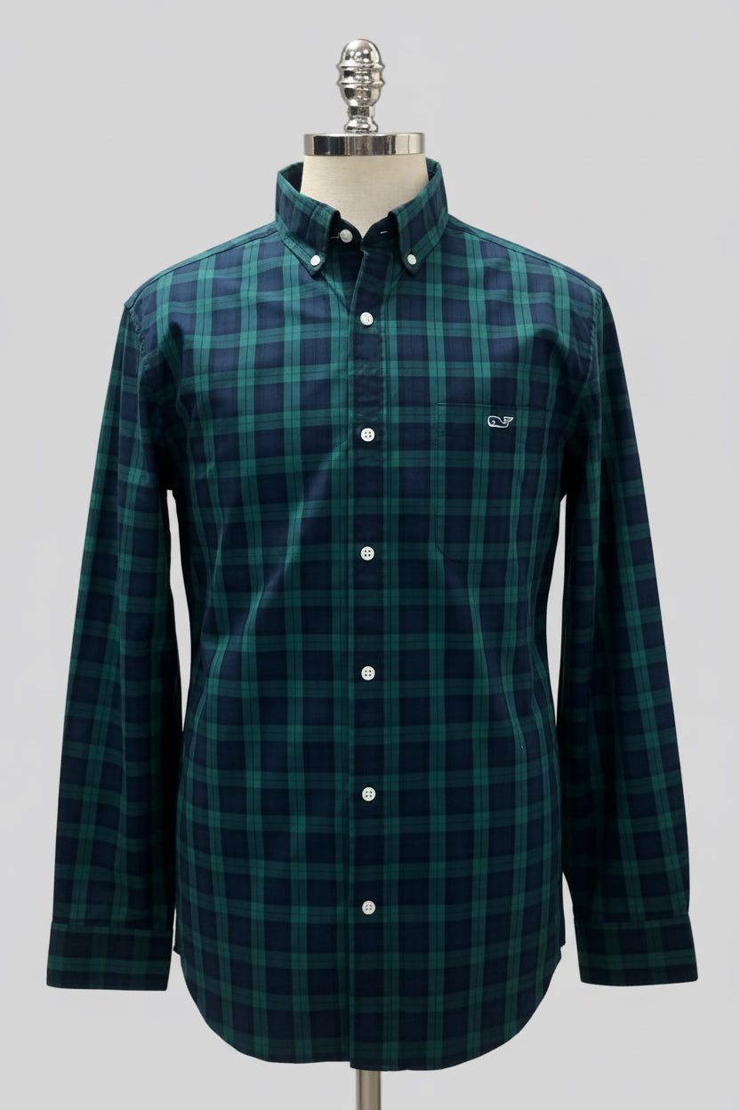 Camisa de botones Vineyard Vines 🐳 de cuadros tartán en color verde oscuro y azul navy Talla L Entalle Clasico