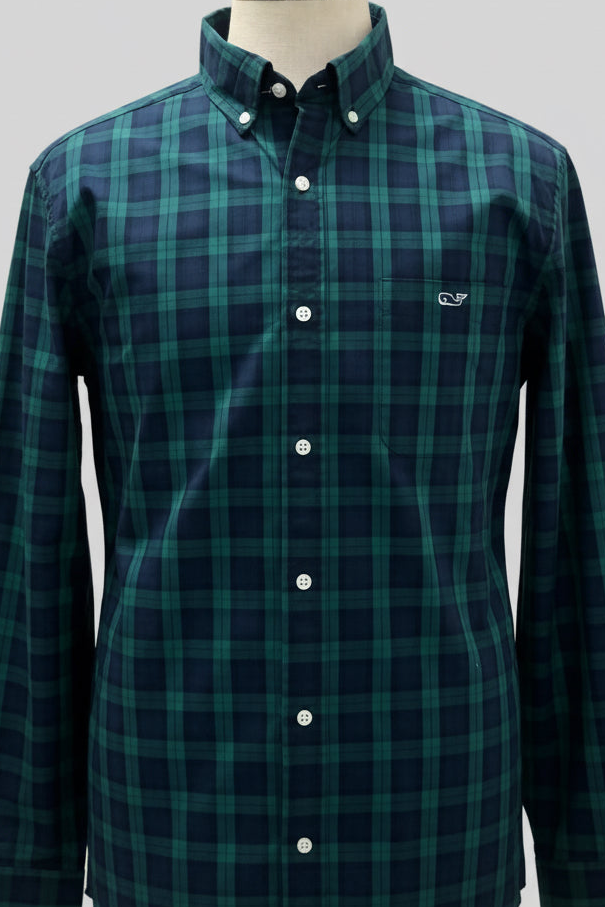 Camisa de botones Vineyard Vines 🐳 de cuadros tartán en color verde oscuro y azul navy Talla L Entalle Clasico