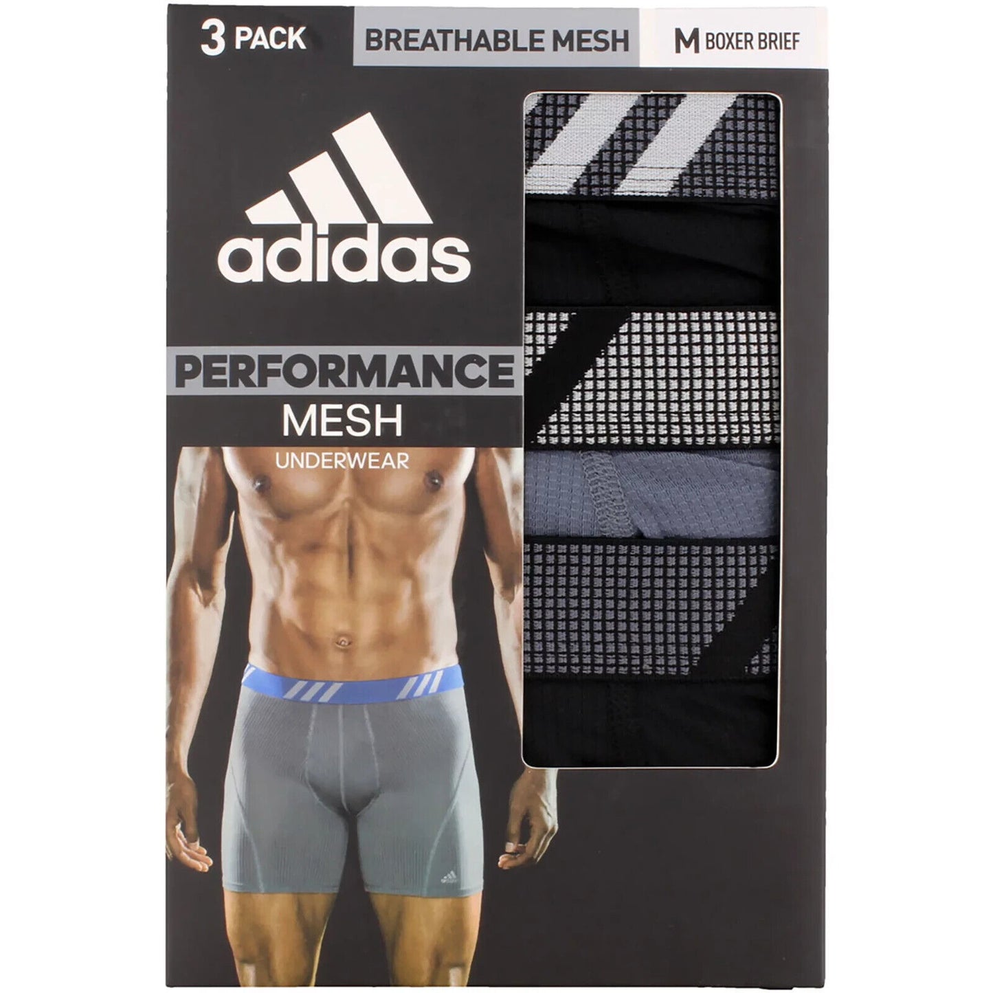 Combo de 3 Boxers Briefs Adidas Tela Performance color Negro y gris Talla 3XL