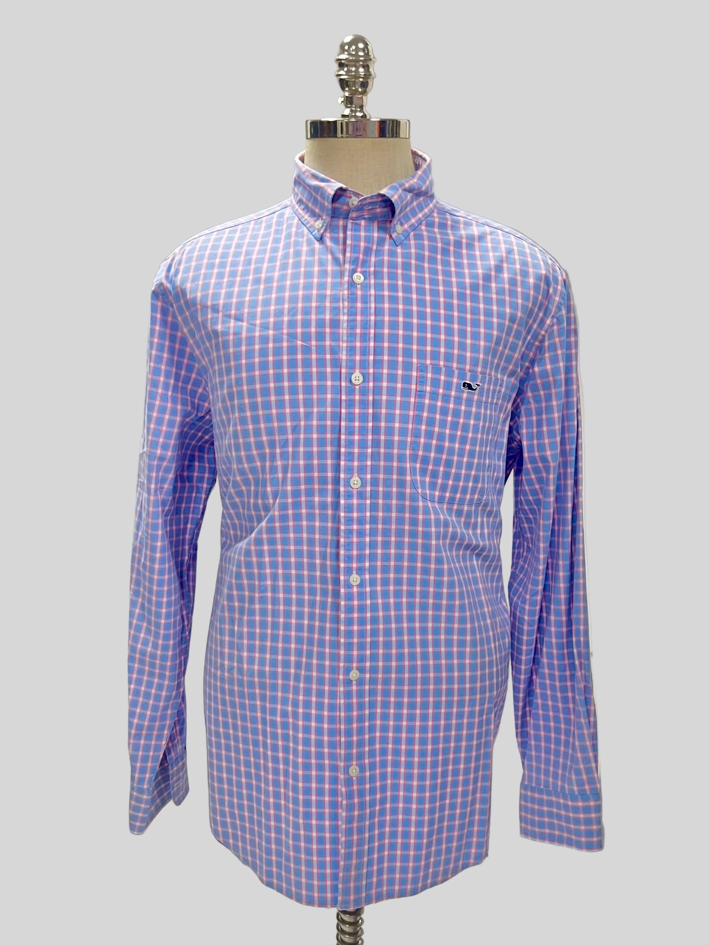 Camisa Vineyard Vines 🐳 de cuadros en color celeste, rosado y blanco Talla L Entalle Clásico