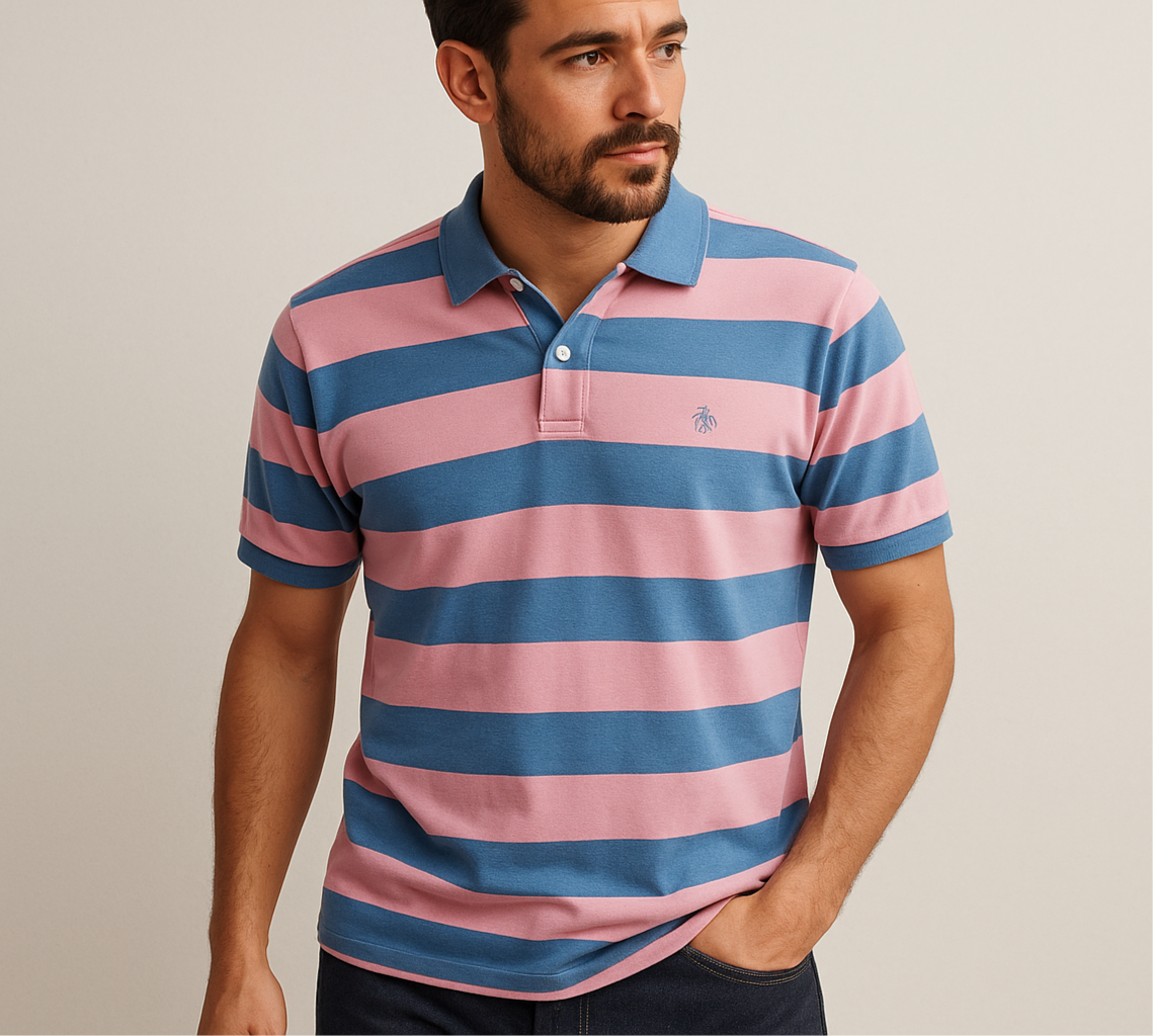 Camiseta Polo Brooks Brothers 🐑 con patrón de rayas en color rosado y celeste Talla L Entalle Regular