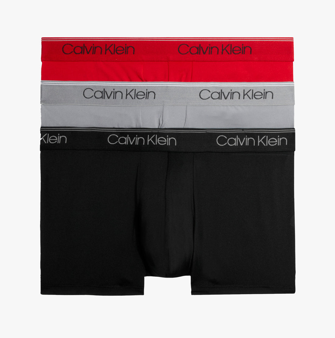 Paquete de 3 Calzoncillos tipo Boxer Calvin Klein de Microfibra Stretch en rojo, gris y negro - Tela ligera en Talla XXL