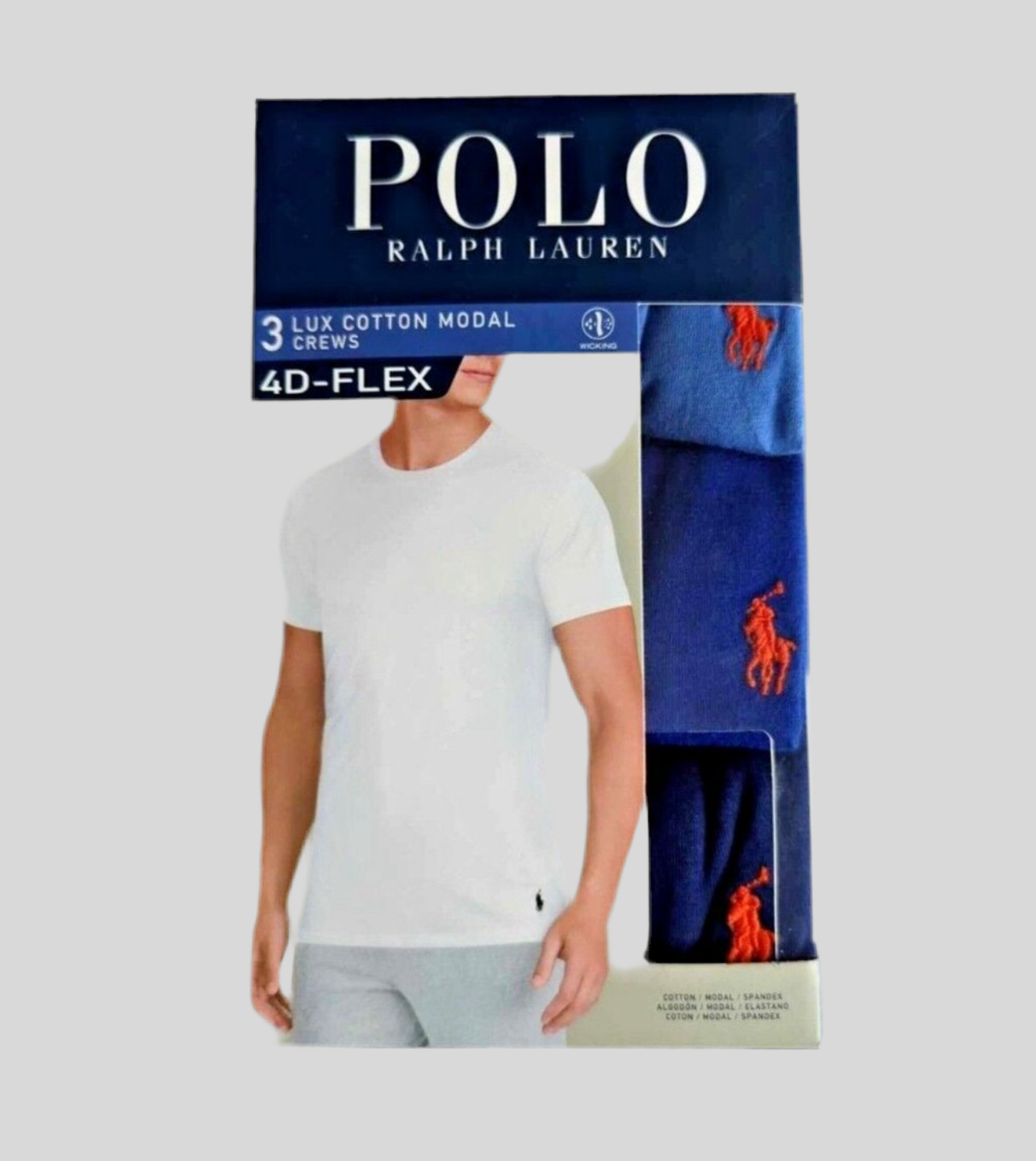 Paquete de 3 Camiseta Interior Polo Ralph Lauren 🏇🏼 Cuello redondo Tela algodón color azul, azul navy y celeste Talla S