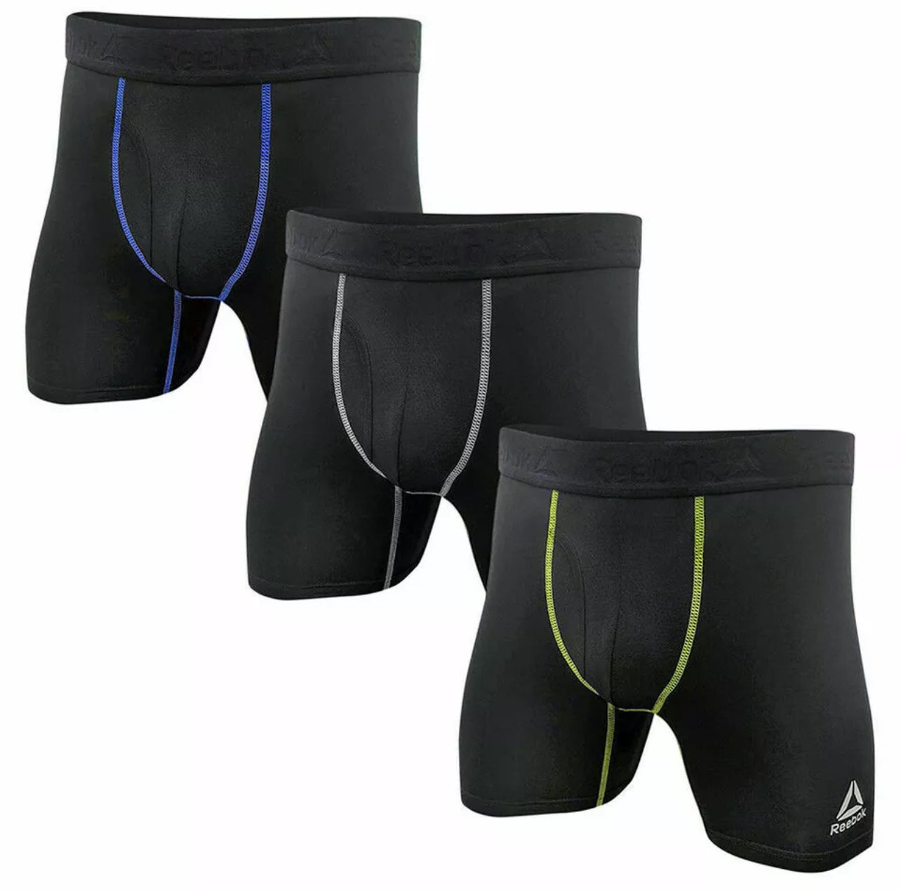 Combo de 3 Boxers Briefs Reebok Tela Performance en color negro Talla M