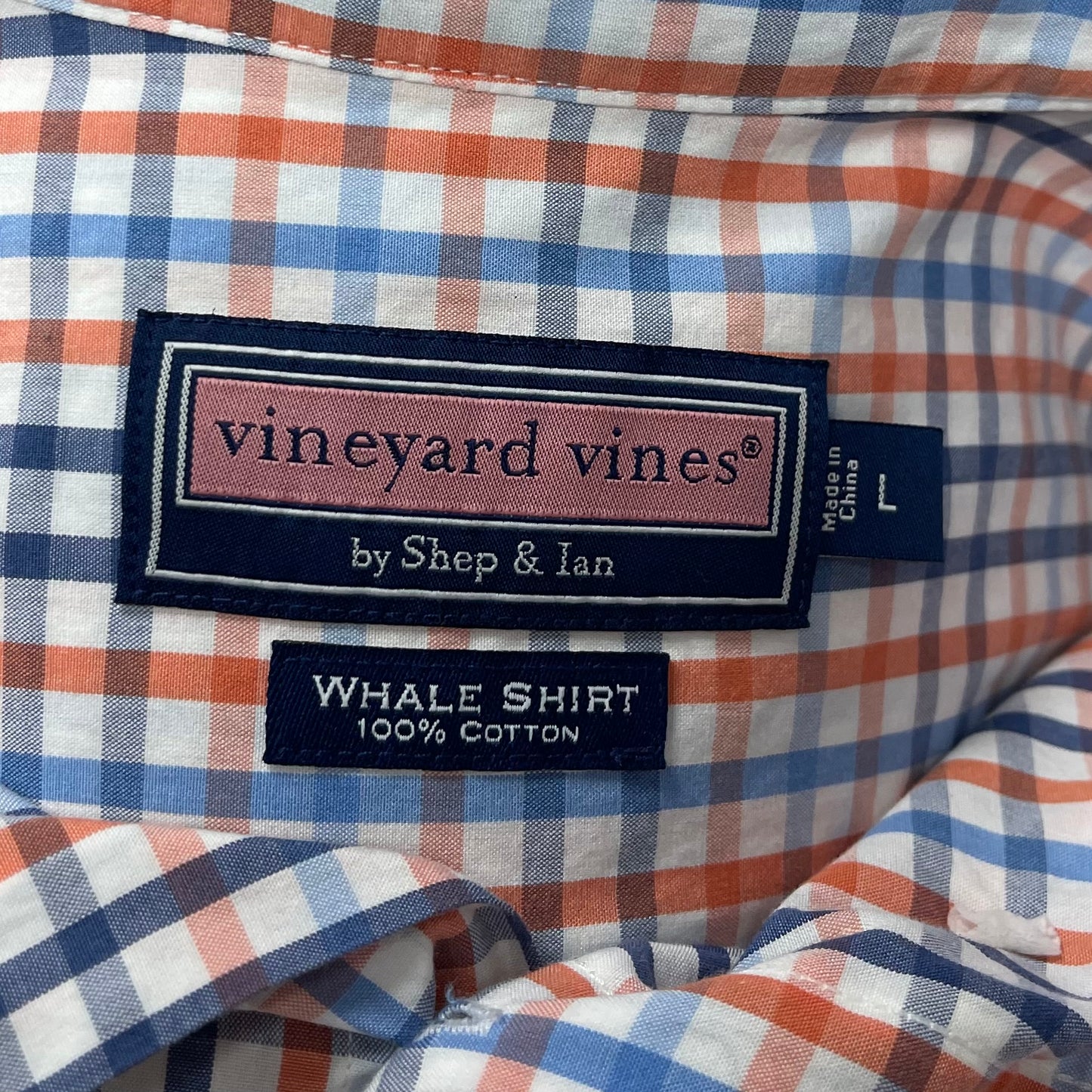 Camisa de botones Vineyard Vines 🐳 color blanco de cuadros en color naranja, azul y celeste Talla L Entalle Regular