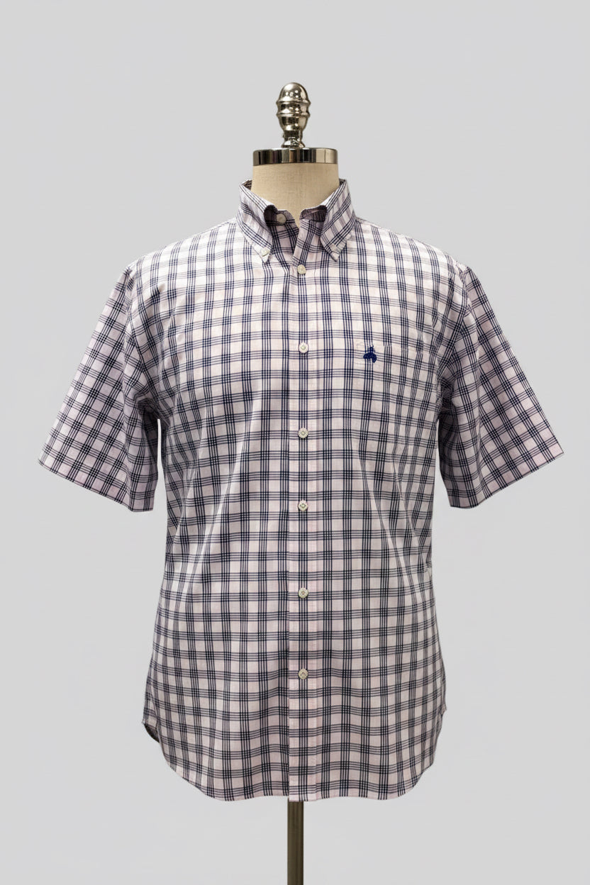 Camisa Brooks Brothers 🐑 color rosado claro de cuadros tartán en negro Talla XL Entalle Regular