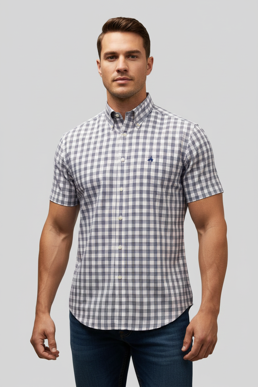 Camisa Brooks Brothers 🐑 color rosado claro de cuadros tartán en negro Talla XL Entalle Regular