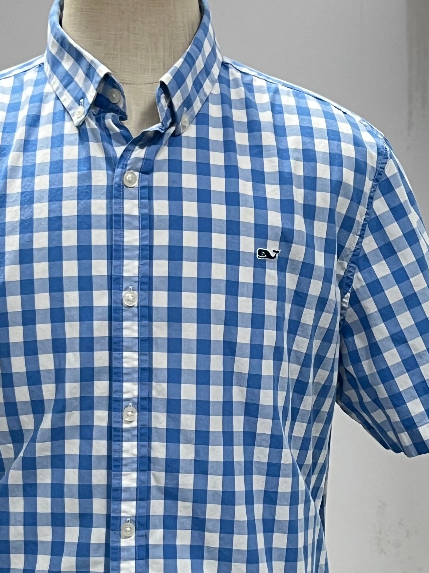 Camisa Vineyard Vines 🐳 de cuadros gingham en color azul y blanco Talla XL Entalle Slim Fit