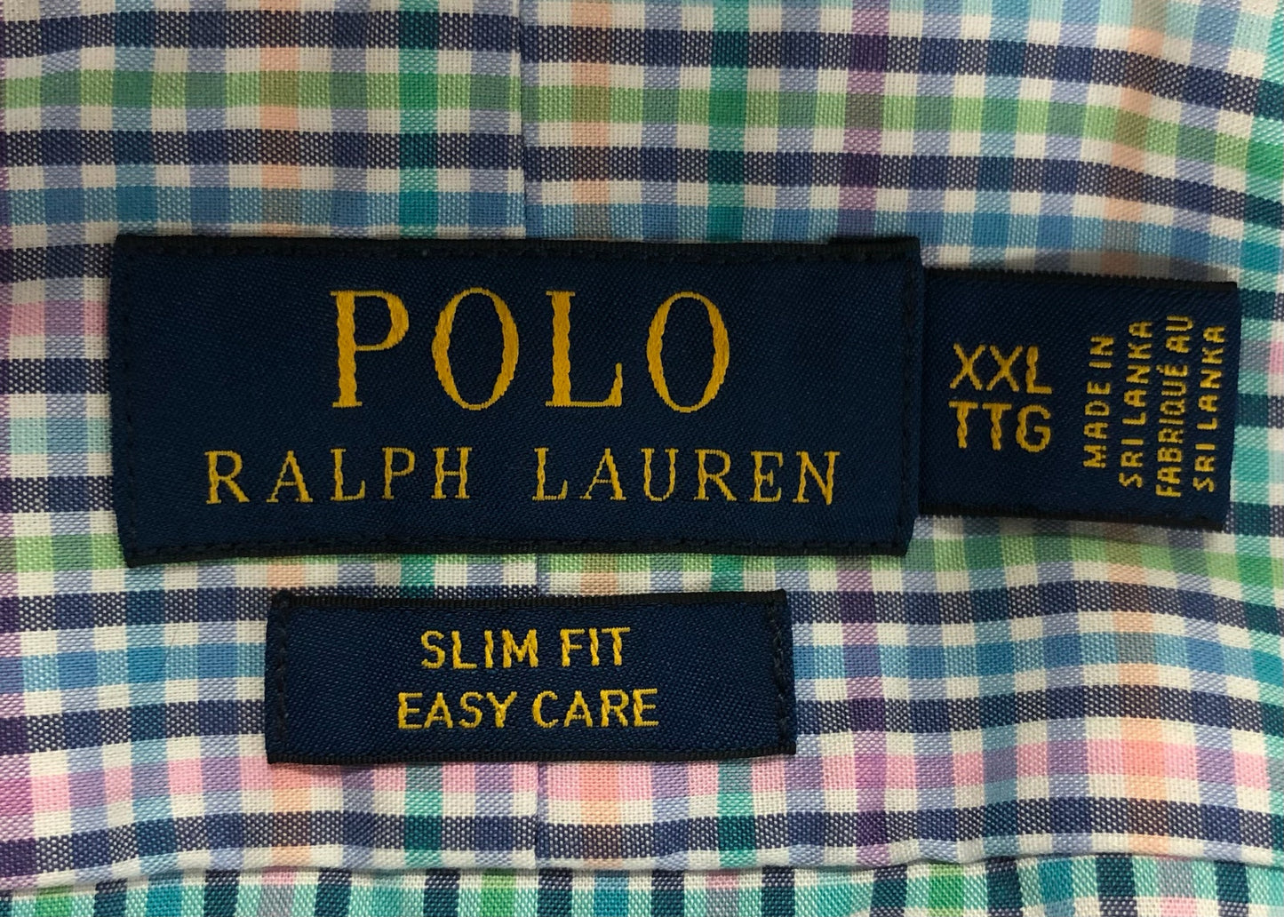 Camisa Polo Ralph Lauren 🏇🏼 color blanco de cuadros multicolor Talla XXL Entalle Slim Fit