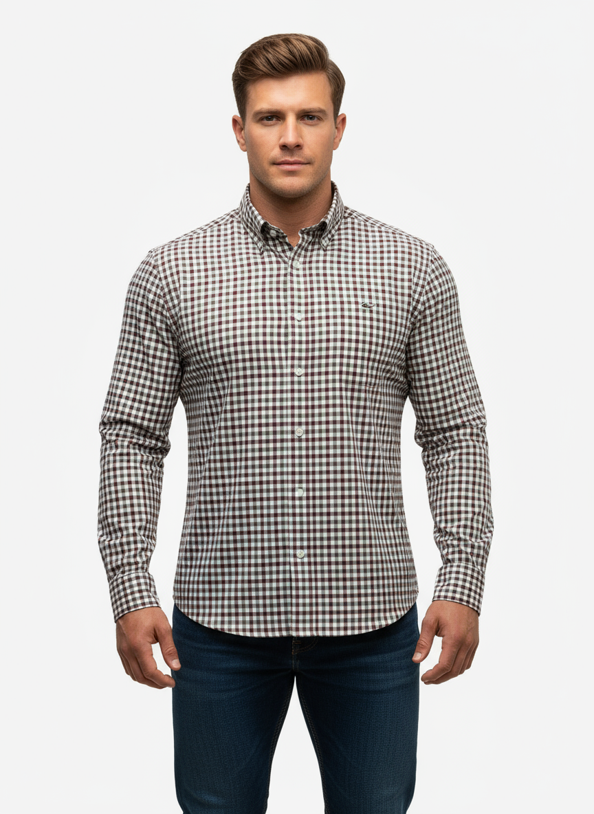 Camisa de botones Vineyard Vines 🐳 de cuadros en color verde oscuro, rojo oscuro y blanco Talla XL Entalle Slim Fit