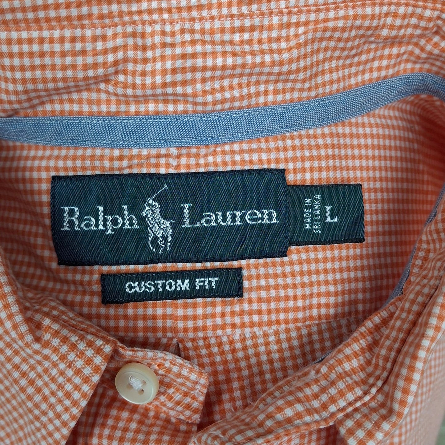 Camisa Polo Ralph Lauren 🏇🏼 con patron de cuadros gingham naranja y blanco Talla L Entalle Custom Fit