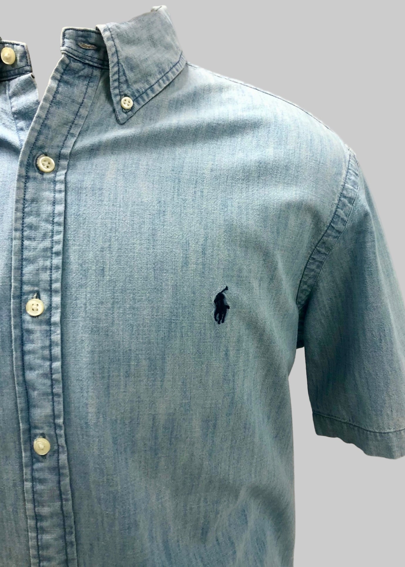 Camisa de botones Polo Ralph Lauren 🏇🏼 de jeans en color Celeste y logo en azul Talla XL Entalle Clásico