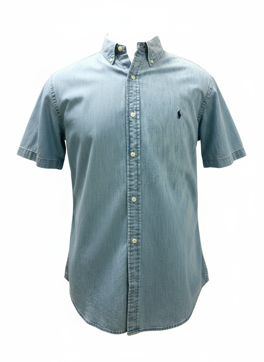 Camisa de botones Polo Ralph Lauren 🏇🏼 de jeans en color Celeste y logo en azul Talla XL Entalle Clásico