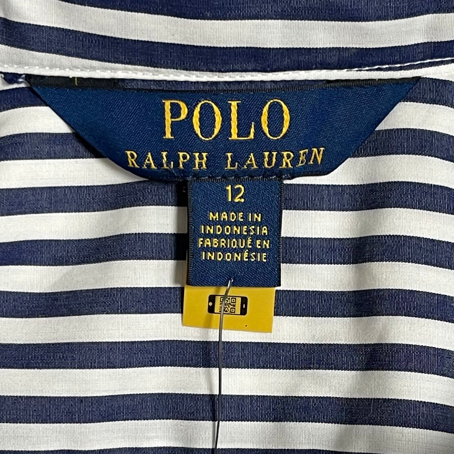 Vestido de niña Polo Ralph Lauren🏇 Color blanco con diseño de rayas en azul navy Talla 12