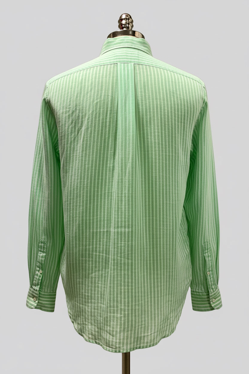 Camisa Polo Ralph Lauren 🏇🏼 de Lino con patron de rayas en color verde y blanco Talla M Entalle Clásico