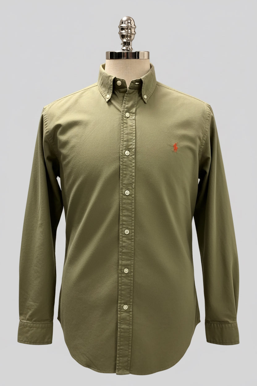 Camisa de botones Polo Ralph Lauren 🏇🏼 Oxford en color verde olivo Talla L Entalle Clásico
