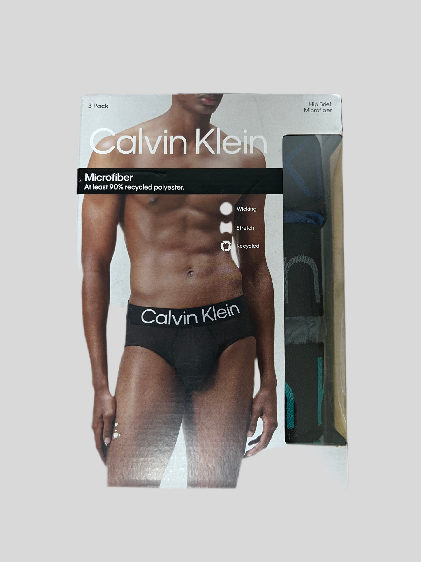 Paquete de 3 Calzoncillos a la cintura Calvin Klein - Tela microfibra stretch en color azul, gris y verde Talla L