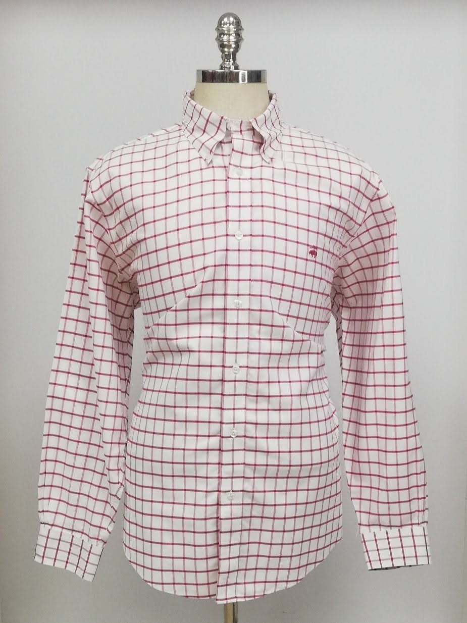 Camisa Brooks Brothers 🐑 color blanco con cuadros en rojo Talla XL Entalle Regular